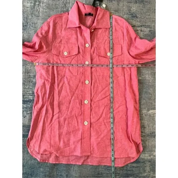 NWT! Jones New York Pink Linen Blend Shacket Jacket With Rolled Tab Small - Picture 5 of 9